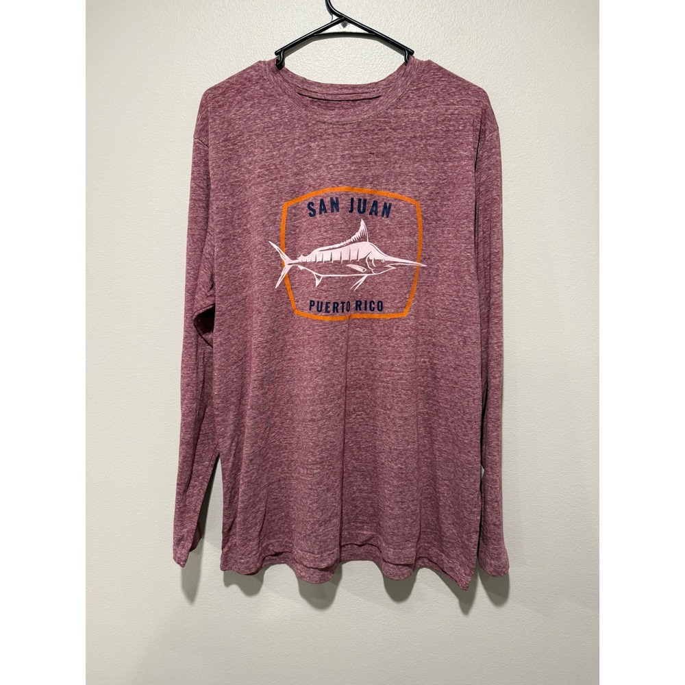 Ragwear USA San Juan Puerto Rico Marlin Graphic Long Sleeve Tee Mens XL Burgundy
